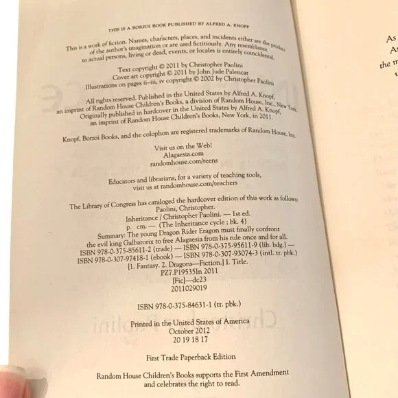 Inheritance Book 4 Inheritance Cycle Series Christopher Paolini Paperback 1st ED - Picture 6 of 9